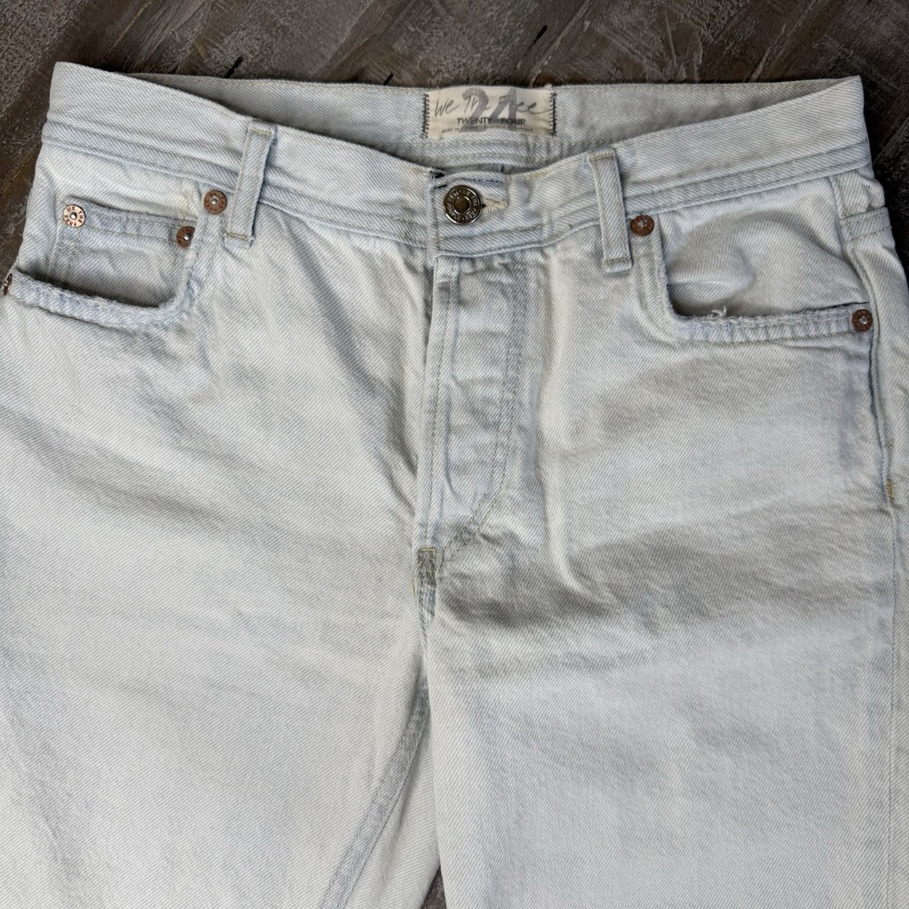 We The Free People Jeans Womens 24‎ Blue Denim Button Fly Distressed Fray Baggy - Picture 3 of 12